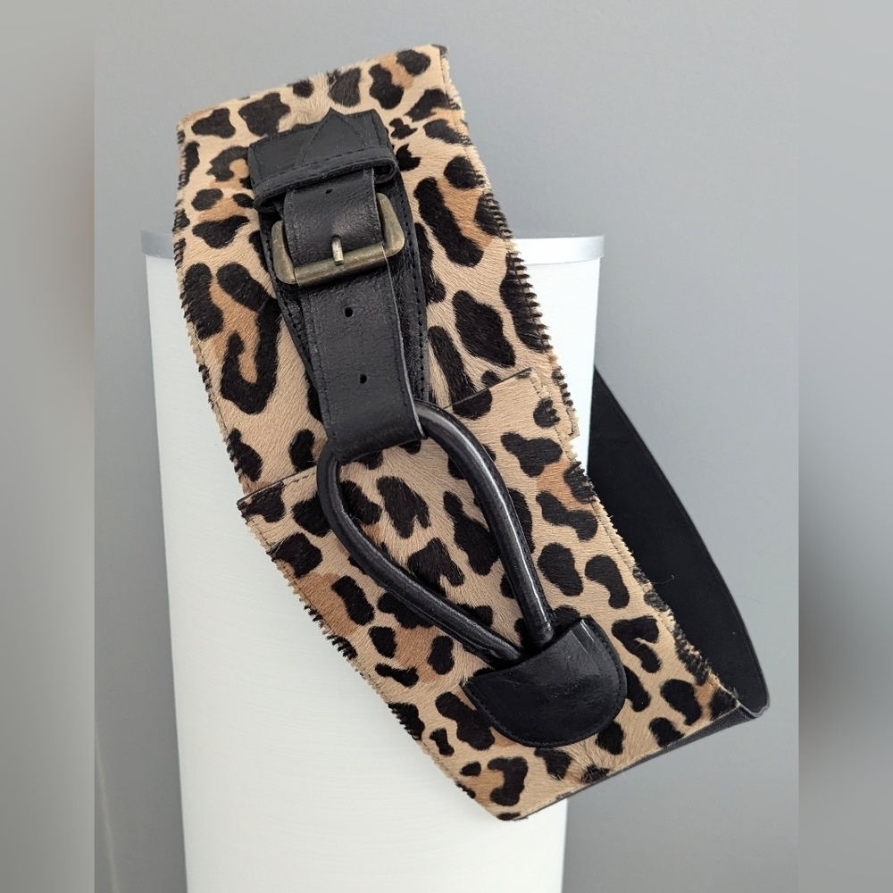 Wide Textured Animal/Leopard Print Hip/Waist Belt w/Black Elastic Waistband